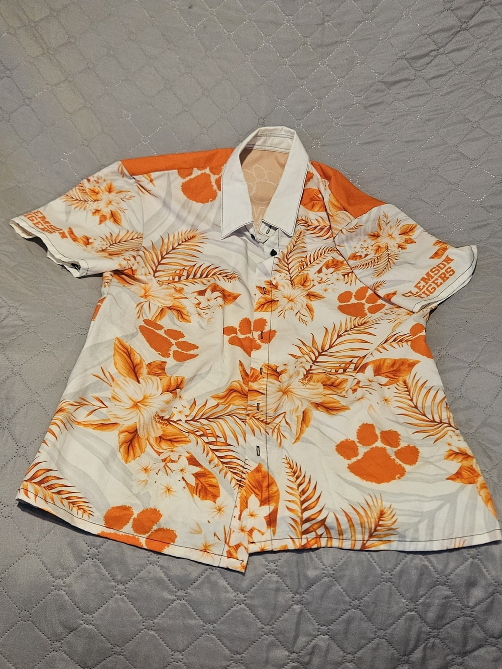 Clemson Orange Floral Short-Sleeve Button-Down Shirt